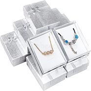 Rectangle Valentines Day Presents Packages Cardboard Jewelry Set Boxes, for Necklaces, Earrings and Rings, Silver, 90x70x30mm(CBOX-NB0001-01)