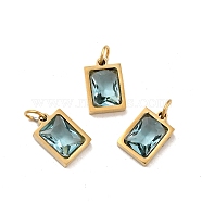 PVD Vacuum Plating 304 Stainless Steel Pendants, with Cubic Zirconia and Jump Rings, Single Stone Charms, Rectangle, Golden, Olive Drab, 11.5x8x3.5mm, Hole: 3.6mm(STAS-D189-03G-B05)