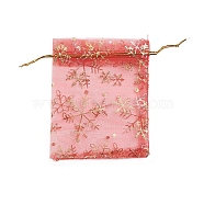 Golden Snowflake Printed Organza Packing Bags, for Festival Christmas Day, Rectangle, Red, 12x10cm(OP030Y-10x12)