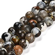 Natural Fire Crackle Agate Beads Strands, Dyed & Heated, Round, Faceted, Sandy Brown, 13.5~14mm, Hole: 1.4mm, about 28~29pcs/strand, 15.16 inch(38.5cm)(G-L595-A02-01D)