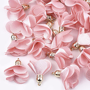 Cloth Pendants, with CCB Plastic, Flower, Golden, Pink, 30~35x25~37mm, Hole: 1.6mm(FIND-S300-06L)