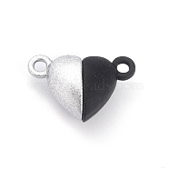 Alloy Magnetic Clasps with Loops, Heart, Silver & Black, 15x9.5x6mm, Hole: 1.5mm(PALLOY-P223-B01-04)