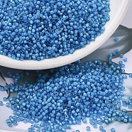 MIYUKI Delica Beads, Cylinder, Japanese Seed Beads, 11/0, (DB1783) White Lined Capri Blue AB, 1.3x1.6mm, Hole: 0.8mm, about 20000pcs/bag, 100g/bag(SEED-J020-DB1783)