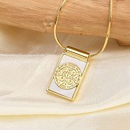 Brass Pave Shell Rectangle Saint Benedict Medal Cross Pendants Necklaces for Women, Real 18K Gold Plated, 19.21 inch(48.8cm)(NJEW-Z053-01G-02)