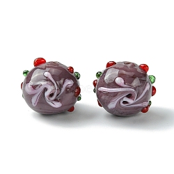 Handmade Bumpy Lampwork Beads, Round, Old Rose, 14.5~15.5x13.5mm, Hole: 1.4mm(FOIL-B001-08F)