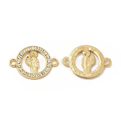 Religion Alloy Connector Charms, Flat Round Links with Saint, with Rhinestone, Light Gold, Nickel, Crystal, 24x17x2mm, Hole: 2mm(FIND-H039-15KCG-A)