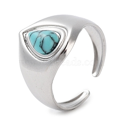 304 Stainless Steel Ring, Adjustable Synthetic Turquoise Rings, 15mm, Inner Diameter: Adjustable(RJEW-B059-11P-01)
