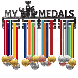 Iron Medal Hanger Holder Display Wall Rack, with Screws, Antique Silver, Medal, 150x400mm, Hole: 5mm(ODIS-WH0102-005)