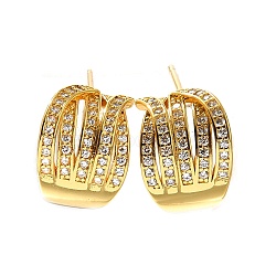 Brass Cubic Zirconia & Glass Stud Earrings, Cadmium Free & Lead Free, Real 18K Gold Plated, 15.5x16mm(EJEW-M048-02G)