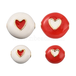 4Pcs 4 Styles Brass Enamel Beads, Round with Heart, Rack Plating, Cadmium Free & Lead Free, Long-Lasting Plated, Real 18K Gold Plated, Mixed Color, 8.5~12x9~13x5.5mm, Hole: 1.8mm, 1pc/style(KK-YW0003-01)