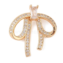 Brass Micro Pave Clear Cubic Zirconia Pendants, Bowknot, Real 14K Gold Plated, 25x23x7mm, Hole: 1.2mm(KK-N256-18G)