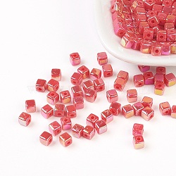 Eco-Friendly Poly Styrene Acrylic Beads, AB color, Cube, Indian Red, 4x4mm, Hole: 1mm, about 8000pcs/500g(PL337AB-8)