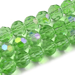 Electroplate Transparent Glass Beads Strands, Faceted, Round, Rainbow Plated, Light Green, 10mm, Hole: 1.2mm, about 65~69pcs/strand, 23.03~24.49 inch(58.5~62.2cm)(EGLA-A035-T10mm-L09)