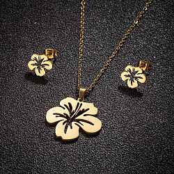 Stainless Steel Flower Stud Earrings & Pendant Necklaces Sets for Women, Golden, 65x50mm(PW-WG215D6-01)