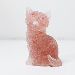 Watermelon Stone Glass Chip & Resin Craft Display Decorations, Cat Shape Figurine, for Home Feng Shui Ornament, 75x50x36mm(DJEW-PW0021-31L)