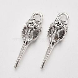 Tibetan Style Alloy Pendants, Raven Skull, Cadmium Free & Lead Free, Antique Silver, 40x11.5x9.5mm, Hole: 5x4mm, about 110pcs/500g(TIBEP-Q043-279-RS)