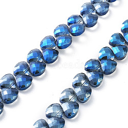 Electroplate Triangle Glass Beads Strands, Full Rainbow Plated, Faceted, Royal Blue, 9x10x5mm, Hole: 1mm, about 100pcs/strand, 23.62''(60cm)(EGLA-A036-11A-FR02)