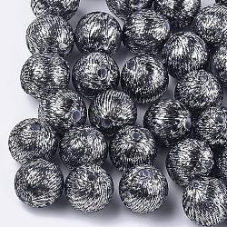 Polyester Thread Fabric Covered Beads, with ABS Plastic Inside, Round, Gray, 20x21.5mm, Hole: 2.5mm(WOVE-T009-20mm-03)
