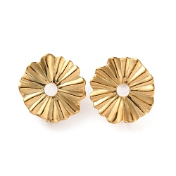 304 Stainless Steel Stud Earring Findings, Flower, with Vertical Loops, Golden, 19x18mm, Hole: 3.5mm, Pin: 0.8mm(X-STAS-P328-15G)