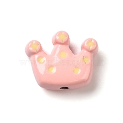 Spray Painted Alloy Enamel Beads, Cadmium Free & Lead Free, Crown, Pink, 11x14x5mm, Hole: 1.4mm(PALLOY-S186-13G)