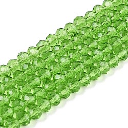 Glass Beads Strands, Faceted, Rondelle, Lime, 4mm, Hole: 0.9mm, about 113~115pcs/strand, 16.14~16.34 inch(41~41.5cm)(EGLA-A044-T4mm-D11)