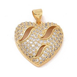 Brass Micro Pave Cubic Zirconia Pendants, Hollow Heart Charm, Real 18K Gold Plated, 20x19x6mm, Hole: 3.5x4mm(ZIRC-I063-09G)