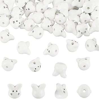 Handmade Porcelain Beads, Famille Rose Porcelain, Totoro, White, 11.5x12x10.5mm, Hole: 2mm, 50pcs/box