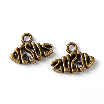 Tibetan Style Alloy Name Jesus Pendants for Easter, Cadmium Free & Nickel Free & Lead Free, Antique Bronze, 11x15x2mm, Hole: 2mm