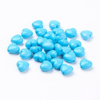 Opaque Acrylic Beads, Opaque, Heart, Cyan, Size: about 10mm long, 11mm wide, 6mm thick, hole: 2mm