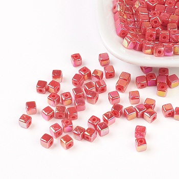 Eco-Friendly Poly Styrene Acrylic Beads, AB color, Cube, Indian Red, 4x4mm, Hole: 1mm, about 8000pcs/500g