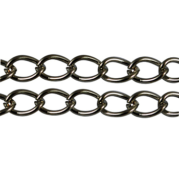 Soldered Iron Curb Chains, with Spool, Gunmetal, 6x4.5x0.8mm, about 301.83 Feet(92m)/roll