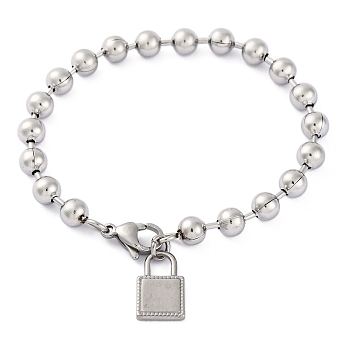 304 Stainless Steel Bracelets, Stainless Steel Color, Lock, 7-1/2 inch(19.2cm), Pendant: 16x10x2mm