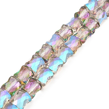 AB Color Plated Transparent Glass Beads Strands, Faceted Bamboo Stick, Rosy Brown, 10.5~11x8x5mm, Hole: 1mm, about 59~60pcs/strand, 24.41~24.80''(62~63cm)