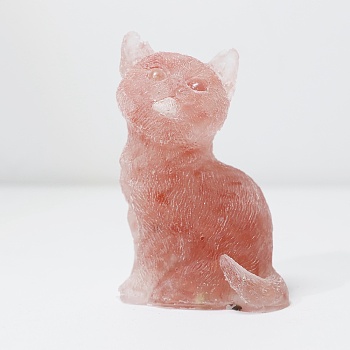 Watermelon Stone Glass Chip & Resin Craft Display Decorations, Cat Shape Figurine, for Home Feng Shui Ornament, 75x50x36mm