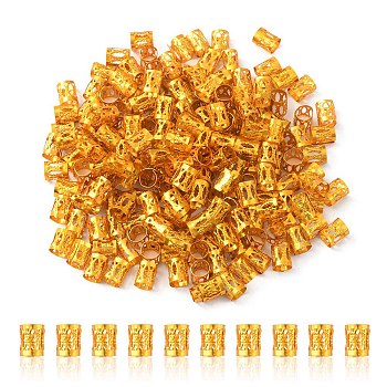 200Pcs Aluminum Dreadlocks Beads Hair Decoration, Hair Coil Cuffs, Gold, 9x8mm, Hole: 7mm