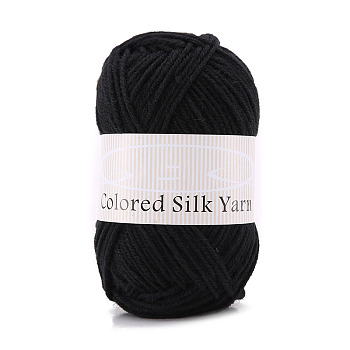 4-Ply Milk Cotton Polyester Yarn for Tufting Gun Rugs, Amigurumi Yarn, Crochet Yarn, for Sweater Hat Socks Baby Blankets, Black, 2mm, about 92.96 Yards(85m)/Skein