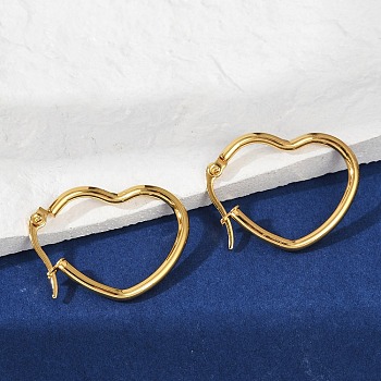 201 Stainless Steel Hoop Earrings, with 304 Stainless Steel Pins, Heart, Golden, 27x22x2mm, 12 Gauge, Pin: 1x0.7mm