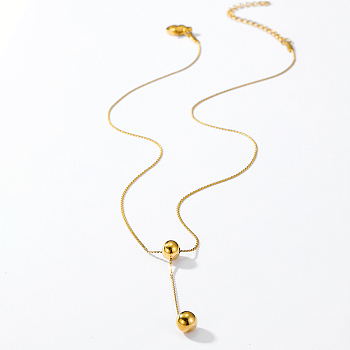 Simple Casual Fashion Brass Round Lariat Necklaces for Women, Real 18K Gold Plated, 15.75 inch(40cm)