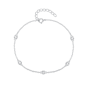 Classic Sterling Silver Clear Cubic Zirconia Round Link Bracelets, Simple and Versatile Women's Accessory, Platinum, 6-3/4 inch(17cm)