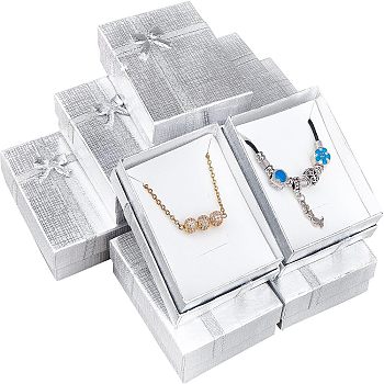 Rectangle Valentines Day Presents Packages Cardboard Jewelry Set Boxes, for Necklaces, Earrings and Rings, Silver, 90x70x30mm