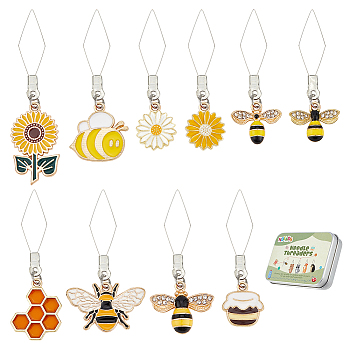 20Pcs 10 Style 304 Stainless Steel Threaders, with Alloy Enamel Pendant, Sunflower & Bees & Honeycomb, Mixed Color, 46~59mm, 2pcs/style