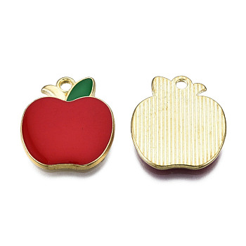 Alloy Enamel Pendants, Cadmium Free & Lead Free, Light Gold, Apple, Red, 22x19.5x2mm, Hole: 2mm
