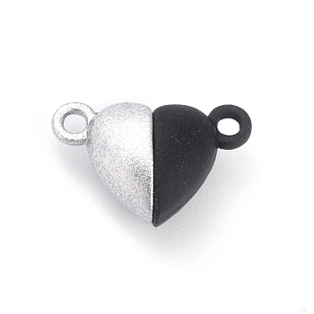 Alloy Magnetic Clasps with Loops, Heart, Silver & Black, 15x9.5x6mm, Hole: 1.5mm