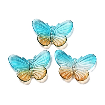 Transparent Acrylic Pendants, Butterfly, Dark Turquoise, 20x26x3mm, Hole: 1.4mm