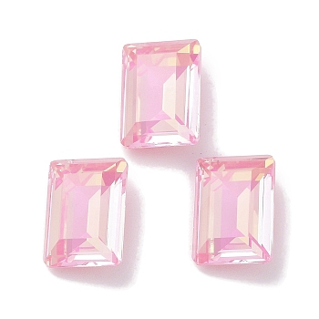 Glass Rhinestone Cabochons, Point Back & Back Plated, Faceted, Rectangle, Light Rose, 14x10x5.5mm