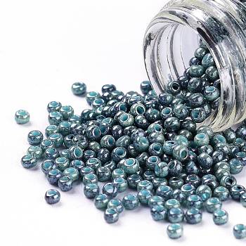 TOHO Round Seed Beads, Japanese Seed Beads, (1208) Opaque Blue Marbled, 11/0, 2.2mm, Hole: 0.8mm, about 5555pcs/50g