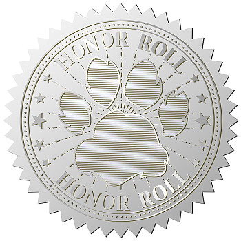Custom Round Silver Foil Embossed Picture Stickers, Self Adhesive Award Certificate Seals, Metallic Stamp Seal Stickers, Paw Print, 50mm, 4pcs/sheet