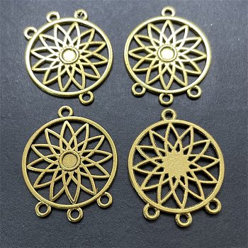 10Pcs Tibetan Style Zinc Alloy Hollow Chandelier Component Links, Antique Golden, Flower, 32x26mm