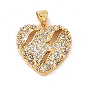 Brass Micro Pave Cubic Zirconia Pendants, Hollow Heart Charm, Real 18K Gold Plated, 20x19x6mm, Hole: 3.5x4mm