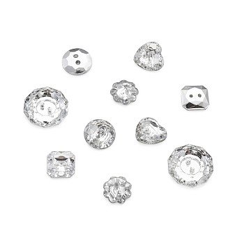 Acrylic Rhinestone Buttons, 2-Hole, Faceted, Mixed Shapes, Clear, 150pcs/set